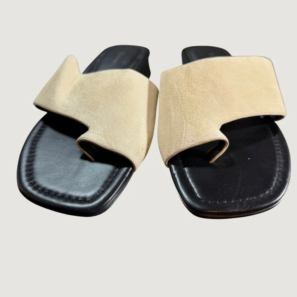Madewell Cream Suede Leather Square Toe Slide Sandals Women's Size 9